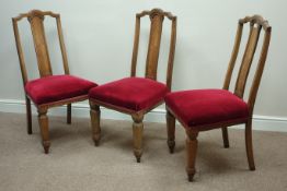 Three late Victorian oak chairs with upholstered seats