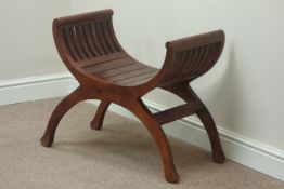 Stained hardwood curved x-framed stool, W64cm Condition Report <a href='//www.