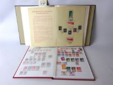 Davo stamp album for Deutschland with a small collection of stamps& a red stockbook with a good