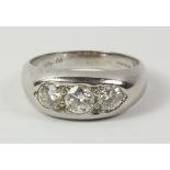 Gentleman's three stone diamond white gold ring hallmarked 18ct diamonds approx 1 carat