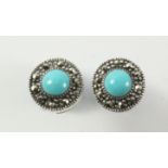 Pair of turquoise and marcasite ear-rings stamped 925 Condition Report <a