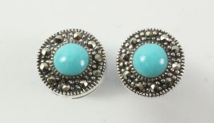 Pair of turquoise and marcasite ear-rings stamped 925 Condition Report <a