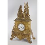 Late 19th century ornate gilt metal mantle clock,