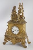 Late 19th century ornate gilt metal mantle clock,