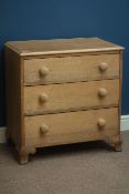 Early 20th century light oak three drawer chest, W73cm, H74cm,
