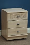 Light wood three drawer pedestal chest, W44cm, H61cm,