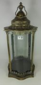 Bronzed finish glass lantern with carrying handle,