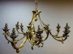 Gilt metal nine light three-branch Chandelier Condition Report <a href='//www.