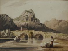 Continental Scene of Woman Collecting Water from River,