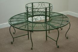 Wrought metal antique green finish circular tree bench, D139cm,