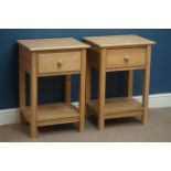 Pair pine bedside tables fitted with single drawer and under-tier Condition Report