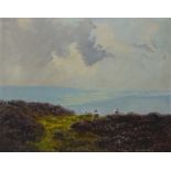 View of Moorland Looking Towards the Sea with Sheep,