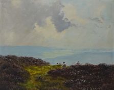 View of Moorland Looking Towards the Sea with Sheep,