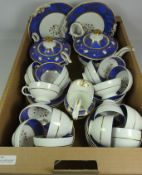 Victorian tea service with blue & gilt detail on a white ground in one box Condition