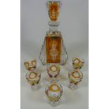 Julia cut crystal amber glass decanter and six matching sherry glasses (7) Condition