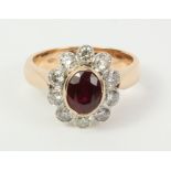 Ruby and diamond gold cluster ring hallmarked 18ct Condition Report <a