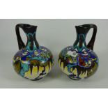 Pair Dutch Gouda pottery Art Deco jugs. H.