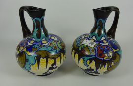 Pair Dutch Gouda pottery Art Deco jugs. H.