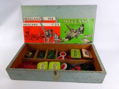 Meccano in wooden box with instruction books for sets 1-6 & Accessory Outfit 5A