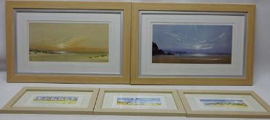 Seascape Scenes, pair colour prints 20cm x 40cm and Beach Huts and Parasols,