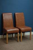 Pair high back armchairs upholstered in tan leather Condition Report <a