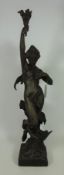 19th/ early 20th Century large cast metal lamp base titled 'L'étoile Polaire' H76cm