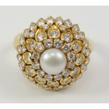 Pearl and diamond cluster ring tested to 18k Condition Report <a href='//www.