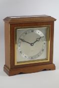Mid 20th century mahogany cased Elliot mantle clock, silvered dial,