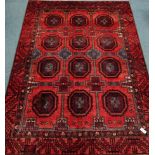 Turkoman Bokhara geometric design red ground rug carpet,
