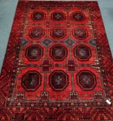Turkoman Bokhara geometric design red ground rug carpet,