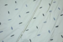 Pair lined curtains, cream with trailing foliage decoration, W130cm,