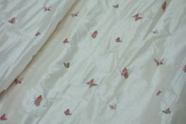 Pair Peter Silk thermal lined silk curtains, decorated with butterflies, W180cm,