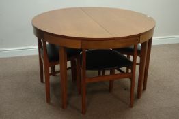 Vintage retro circular teak extending dining table, with foldout leaf (D120cm - 158cm (extended)),