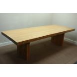 Large rectangular light oak dining table, 261cm x 100cm,