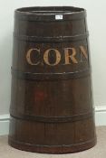 19th century oak and metal bound 'Corn' bin, reverse tapered shape, H78cm,