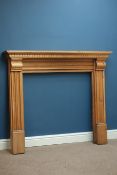 Pine fire surround with dentil cornice detail, W133cm,
