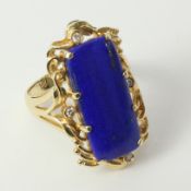 Lapis lazuli scroll set gold ring with four diamonds stamped 585 14K Condition Report