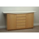 Light wood and travertine top sideboard, W180cm, H95cm,