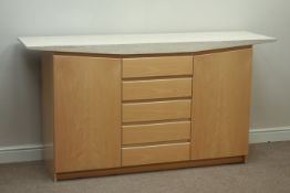 Light wood and travertine top sideboard, W180cm, H95cm,