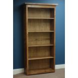 Stained pine open bookcase with four adjustable shelves, W91cm, H188cm,