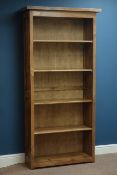 Stained pine open bookcase with four adjustable shelves, W91cm, H188cm,