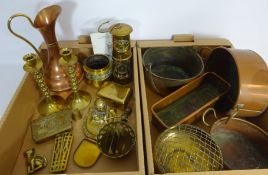 Brass miners lamp, brass candle sticks, WWI brass Christmas tin, brass,