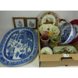 Late 19th Century large Willow pattern meat plate, Spode 'Italian' fruit bowl,