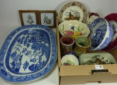 Late 19th Century large Willow pattern meat plate, Spode 'Italian' fruit bowl,