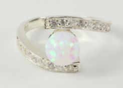 Opal and cubic zirconia set ring stamped 925 Condition Report <a href='//www.