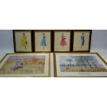 Four 1950's Ladies Fashion colour prints 24cm x 19cm and eight other colour prints including