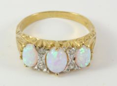 Three stone opal silver-gilt ring stamped 925 Condition Report <a href='//www.