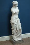 Composite stone classical nude statue, on plinth,