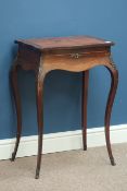 19th century Louis XV style kingwood work table, hinged lid, gilt metal mounts, W49cm, H73cm,
