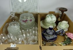 Glass chess set with board, glasses with spun decoration, Royal Victoria part tea service,